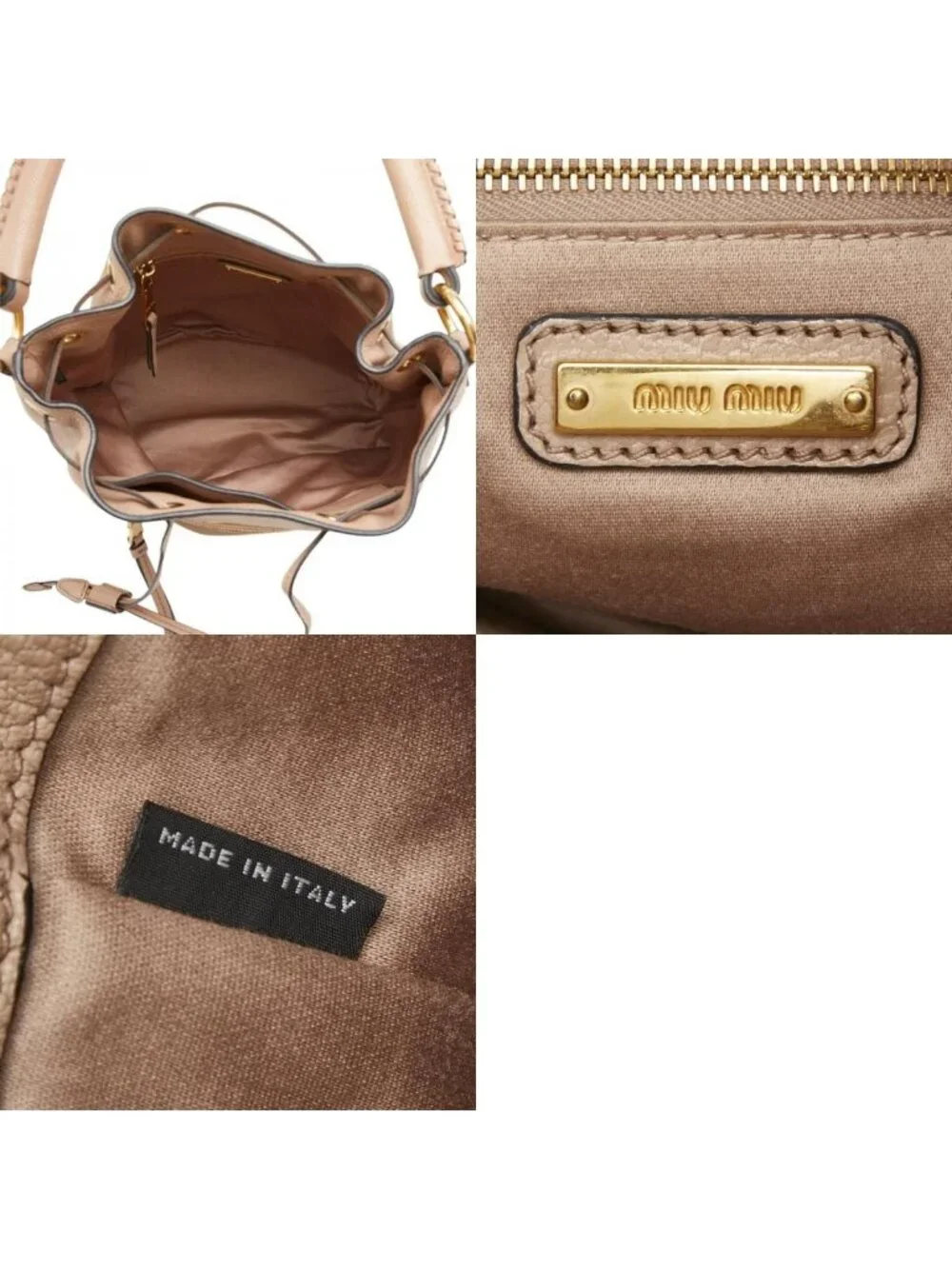 Miu Miu Handbag Drawstring Pink Beige Leather